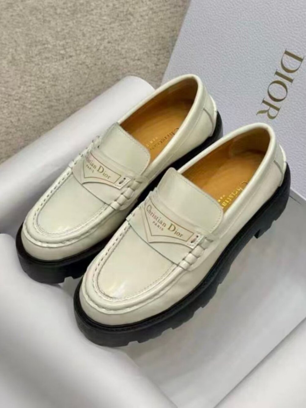 Dior White Leather Chunky Loafers